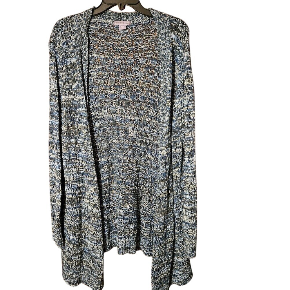 Laura Scott Women's Green & Blue Cardigan L | Open Front Knit Sweater